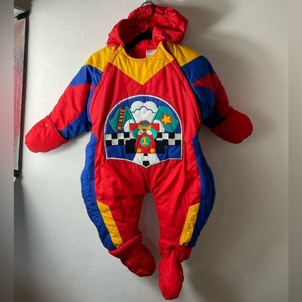 Kids Vintage Cuddle Club Race Car Snowsuit Snow suit Sz 18mo